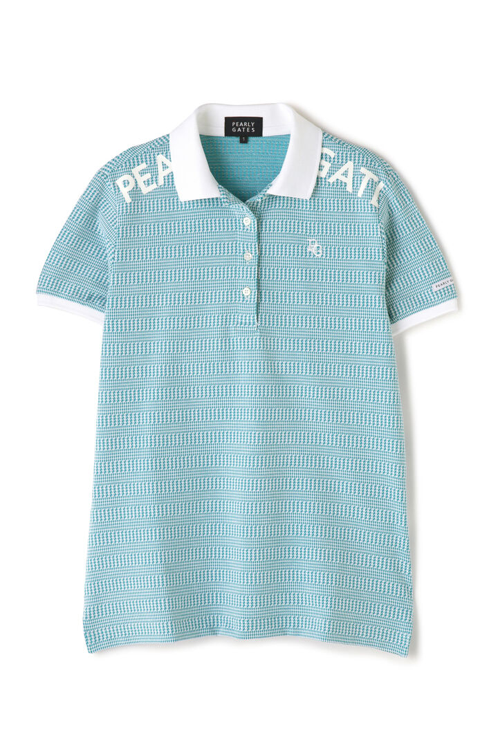 Chidori Bear Jacquard Border Short Sleeve Polo Shirt,, medium